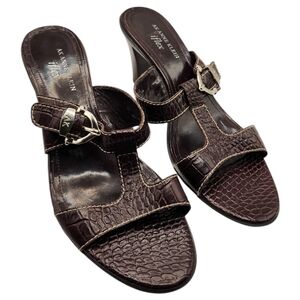 Anne Klein Zeek Leather Slide Sandal Slip On  Dark Chocolate Brown Size …